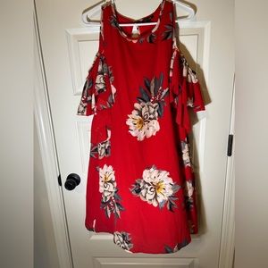 Red floral cold shoulder dress